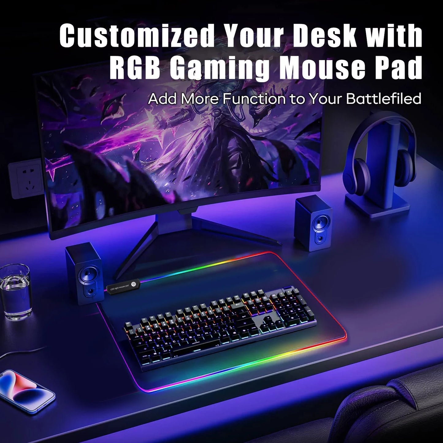 RGB Large Gaming Mouse Pad,  Extended Thick LED Keyboard Pad with 9 Lighting Modes, Anti-Slip Waterproof Oversized Computer Mouse Pad Mat, Xl/9.8X11.8Inch, Black