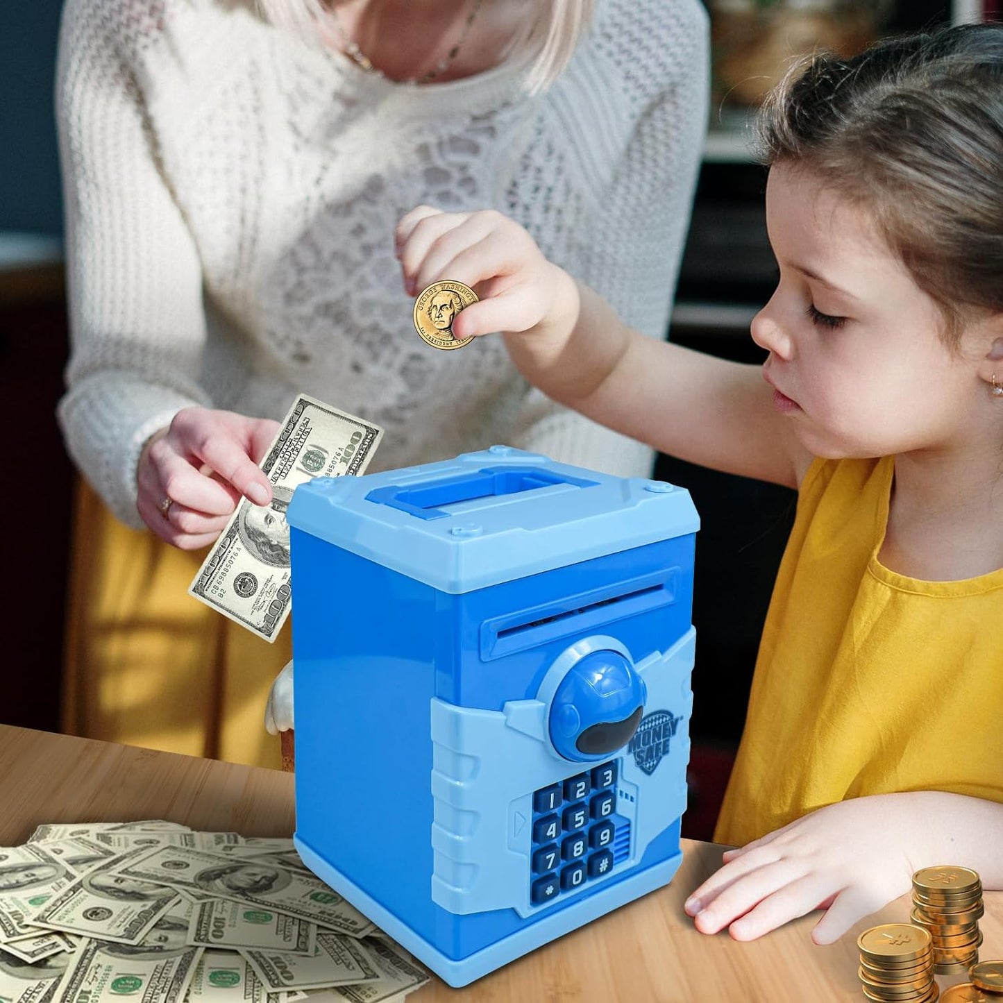 Piggy Banks for Kids, Electronic Password Code Money Banks ATM Banks Box Coin Bank for Children Boys and Girls (Baby Blue)