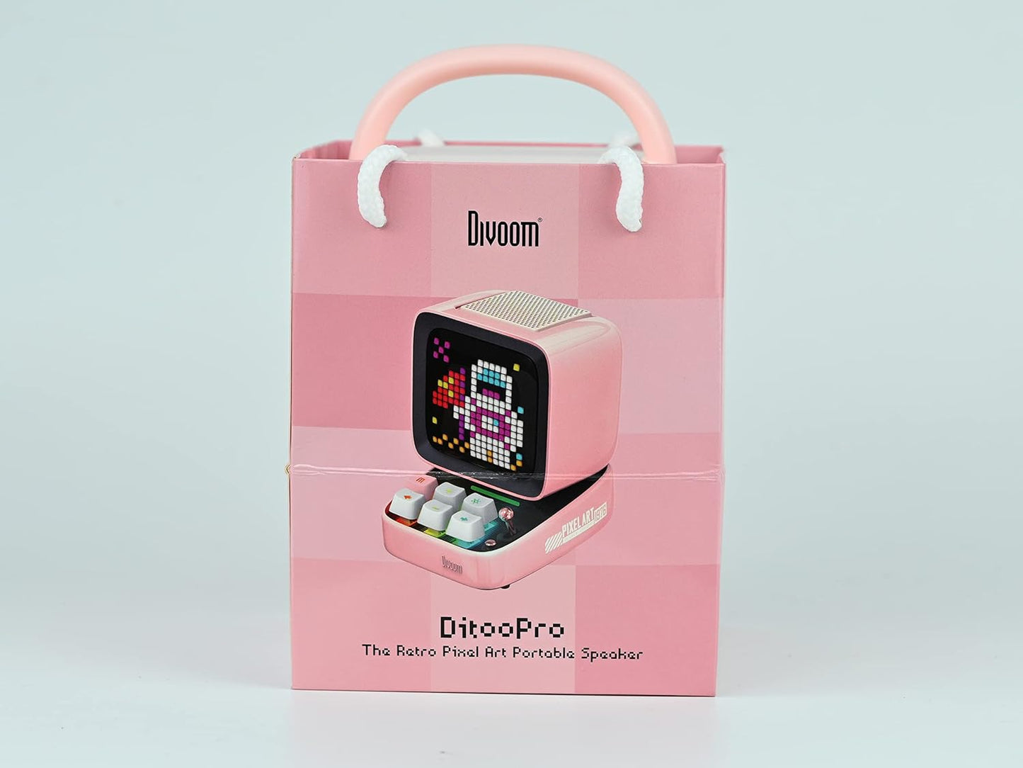 Ditoo Retro Pixel Art Game Bluetooth Speaker with 16X16 LED App Controlled Front Screen (Pink)