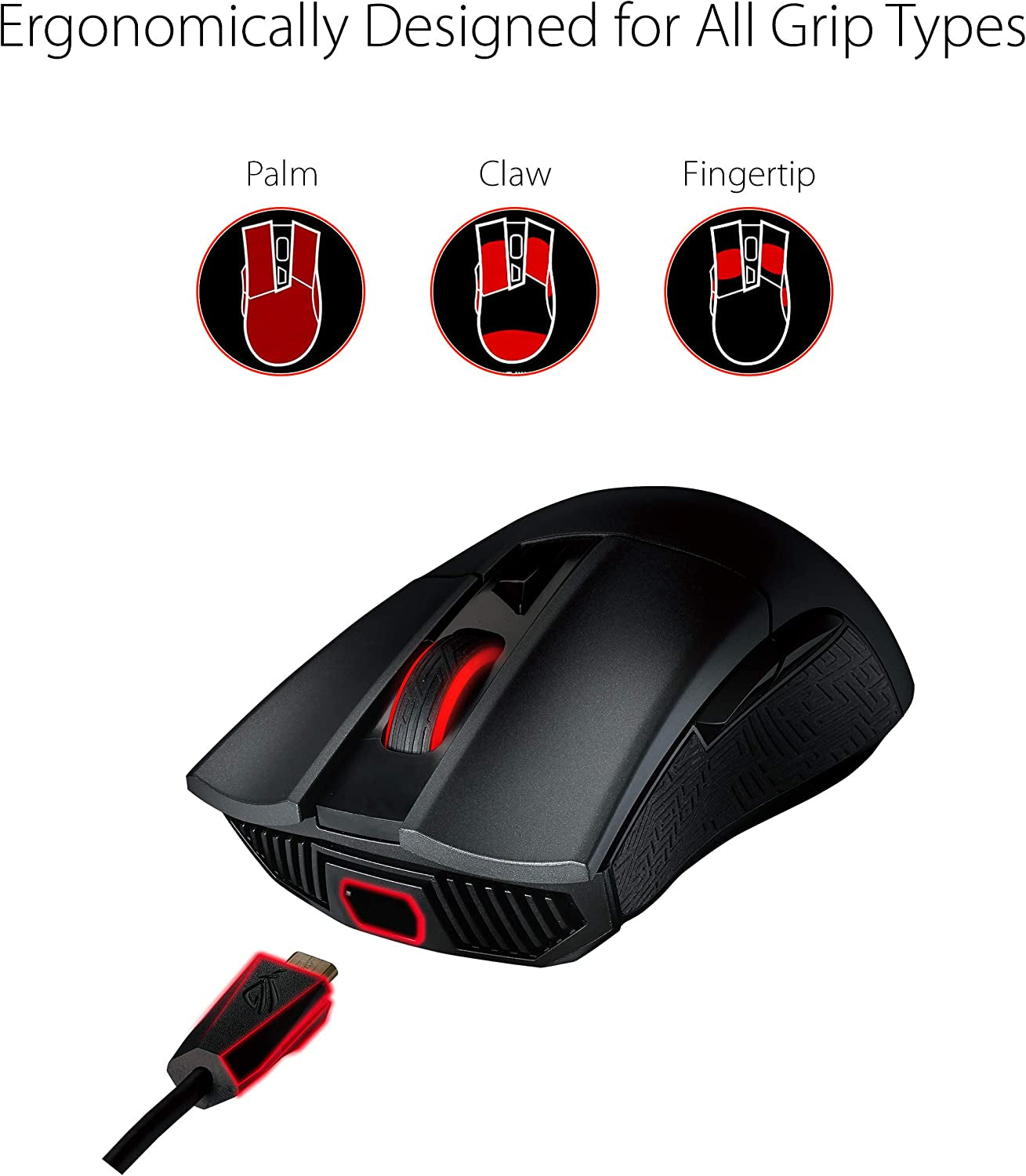 Wireless Optical Gaming Mouse for PC - ROG Gladius II | Right-Hand Grip | 12000 DPI Optical Sensor, 400 IPS, Omron Switches | 6 Programmable Buttons | Aura Sync RGB Lighting, ROG Armoury II